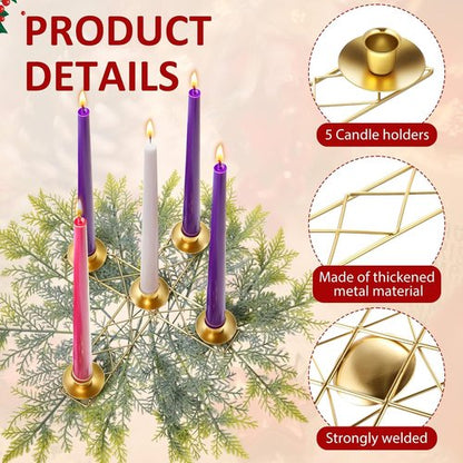 Jingmore Christmas Advent Candle Wreath - Rustic Metal Holder for Pillar Candles | Thin Cross Design