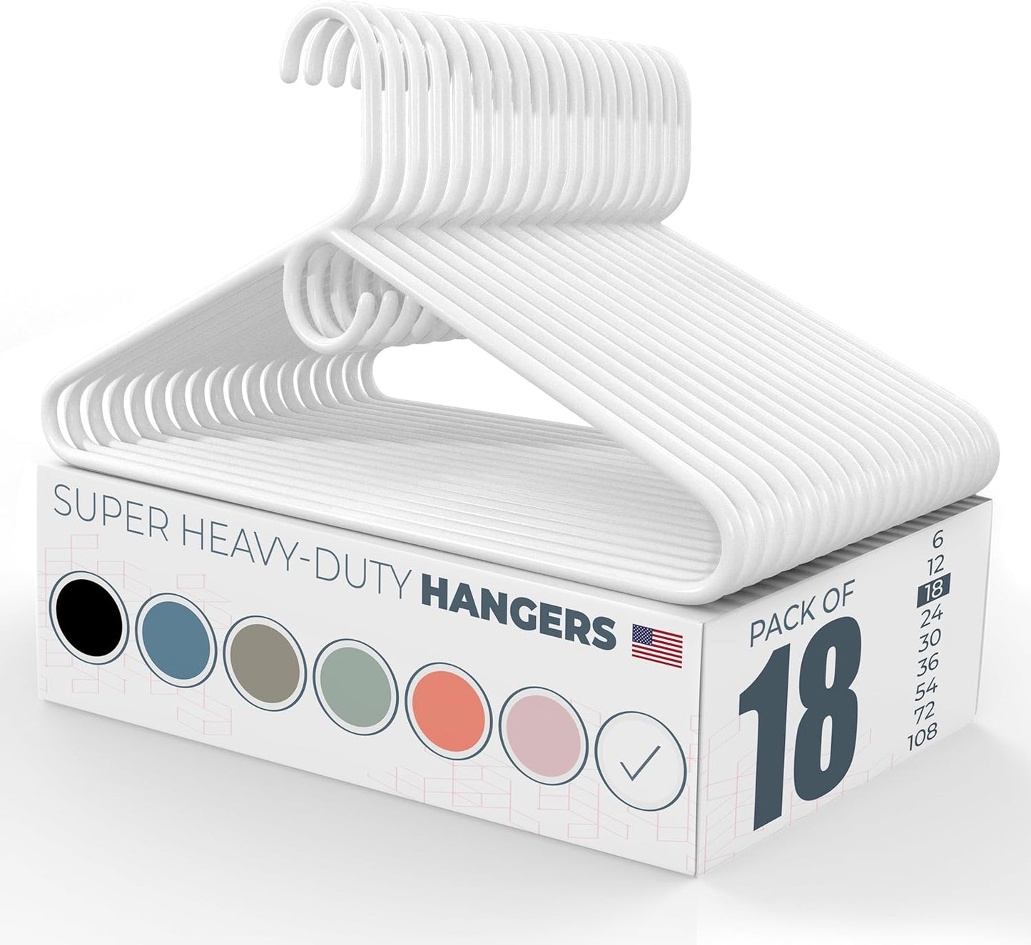 Neaties Super Heavy Duty Clothes Hangers - 10lb Capacity, Thick Plastic for Pants & Coats | 18 Pack - White