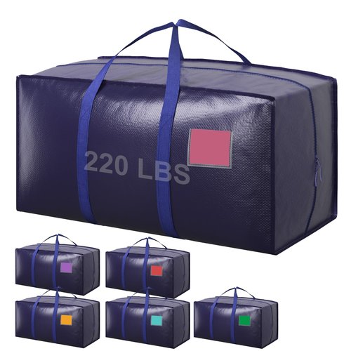 6 Pack Extra Large Heavy Duty Moving Bags with Reinforced Zipper & Wide Handles, Moisture-Resistant Storage Bins Packing Cubes for Clothes, College Dorm, Travel, and Home Organization, Dark Blue