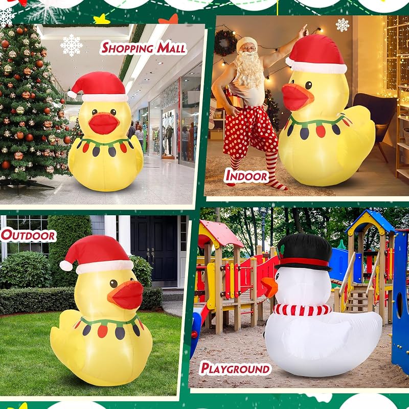 5ft Christmas Inflatable Duck with Hat, LED Lights - Classic Variation