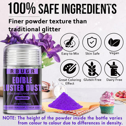 RBUGR Edible Glitter - 12 Vibrant Colors for Cocktails & Baking | Vegan Shimmer Dust (4g/0.14oz)