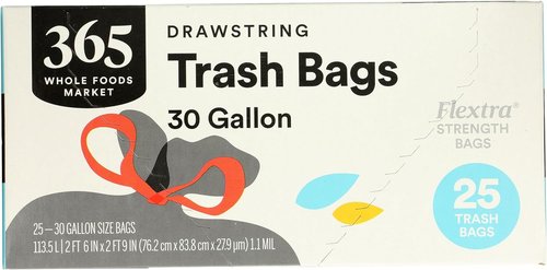 365 by Whole Foods Market | Flextra Strength 30 Gallon Drawstring Trash Bags - 25 Count Pack