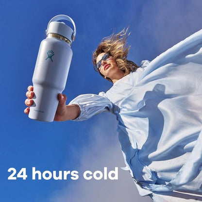 Hydro Flask Travel Water Bottle - Insulated Stainless Steel - 40 Oz Birch Gray with Wide Straw Lid