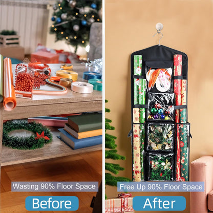 Skiennix Wrapping Paper Storage Organizer - Double-Sided Gift Wrap Holder | 360° Rotating Design for Crafts & Accessories