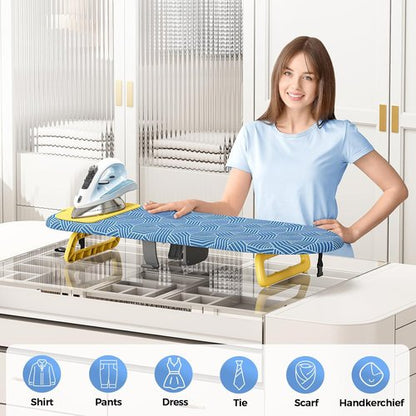 KINGBOARD Mini Ironing Board - Foldable Tabletop Design with Iron Holder | Easy Storage for Travel & Dorm, 12x32 Blue