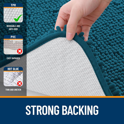 OLANLY Large Bathroom Rugs - Extra Soft Chenille Bath Mats | Quick-Dry, Machine Washable, Peacock Blue 40x32