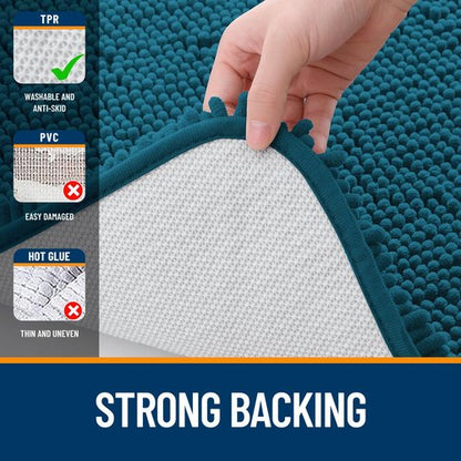OLANLY Bathroom Rugs 47x20, Extra Soft Absorbent Chenille Bath Rugs, Rubber Backing Quick Dry, Machine Washable Bath Mats for Bathroom Floor, Tub and Shower, Home Decor Accessories, Peacock Blue