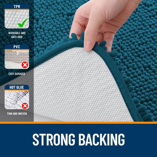 OLANLY Bathroom Rugs 59x24, Extra Soft Absorbent Chenille Bath Rugs, Rubber Backing Quick Dry, Machine Washable Bath Mats for Bathroom Floor, Tub and Shower, Home Decor Accessories, Peacock Blue