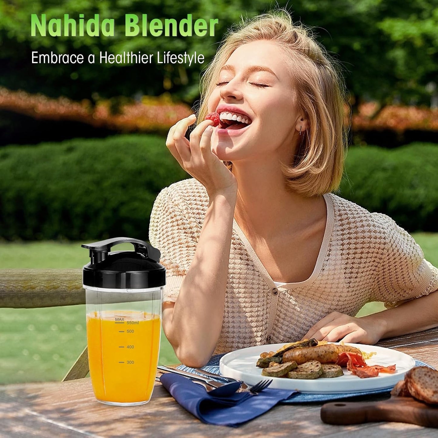Nahida Blender - 1200W Smoothie Maker with 2 Six-Fin Blades & Easy Go Cups | Brown, 23oz, 32oz, 37oz