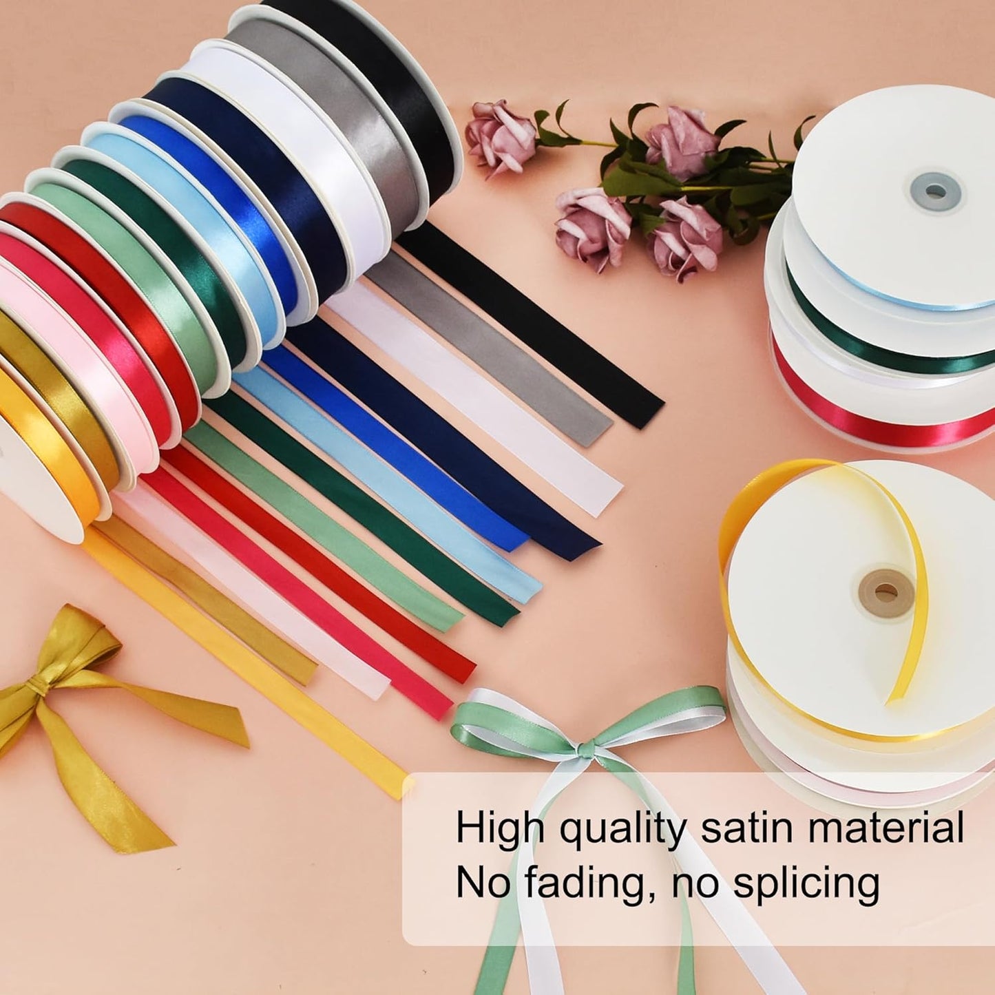 TONIFUL 7/8 Inch x 100yds White Satin Ribbon Thin Solid Frabic Ribbons for Gift Wrapping, DIY Crafts Bows, Invitations, Floral Bouquets, Christmas Wedding Party Valentine's Decor,Halloween