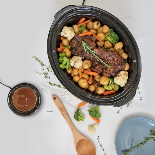 Kenmore Slow Cooker - Programmable 7 Qt with Dipper Sauce-Warmer | Black & Silver Stainless Steel