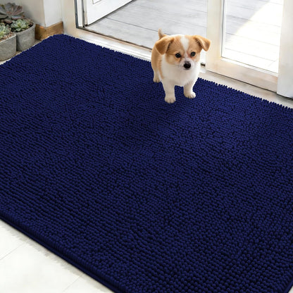 OLANLY Dog Door Mat - Absorbent Non-Slip Washable Doormat for Muddy Paws | 48x30 Navy Blue