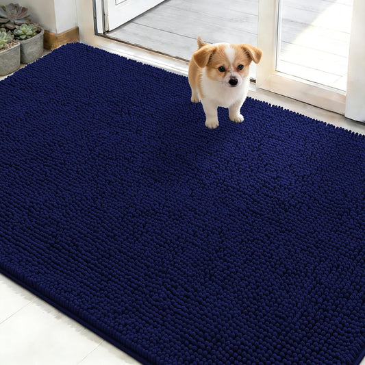 OLANLY Dog Door Mat - Absorbent Non-Slip Washable Doormat for Muddy Paws | 48x30 Navy Blue