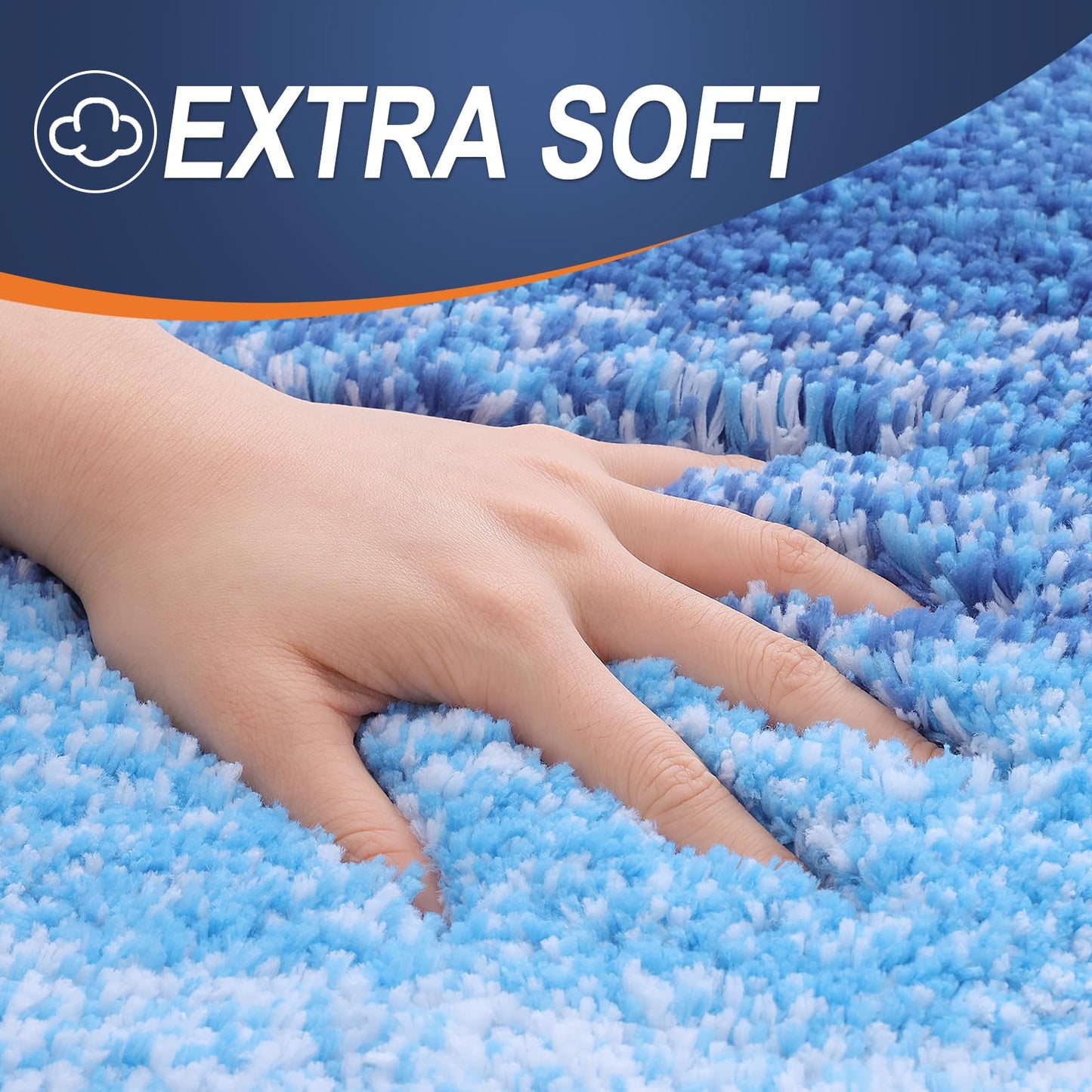 OLANLY Luxury Toilet Rugs U-Shaped 24x20, Extra Soft and Absorbent Microfiber Bathroom Rugs, Non-Slip Plush Shaggy Bath Mat, Machine Wash Dry, Contour Bathroom Mats for Toilet Base, Light Royal Blue