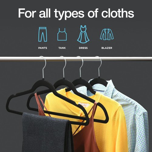 Home-it Premium Velvet Hangers - Heavy Duty Non-Slip Black Suit Hangers | 50 Pack with 360° Swivel Hook
