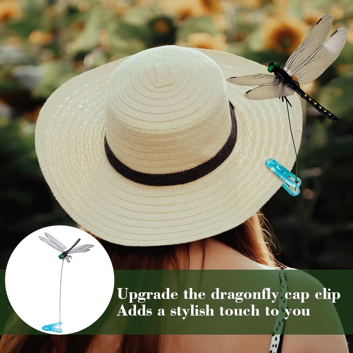 Skiennix Dragonfly Clips - 2pcs 3D Simulation Hat Clips for Outdoor Garden Decor | Scare Devices