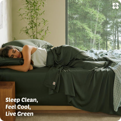Bedsure Bamboo Viscose Queen Sheet Set - Cooling Luxury Bedsheets for Hot Sleepers | Silky Soft & Oeko-Tex Certified | 18" Deep Pocket [Olive Green]