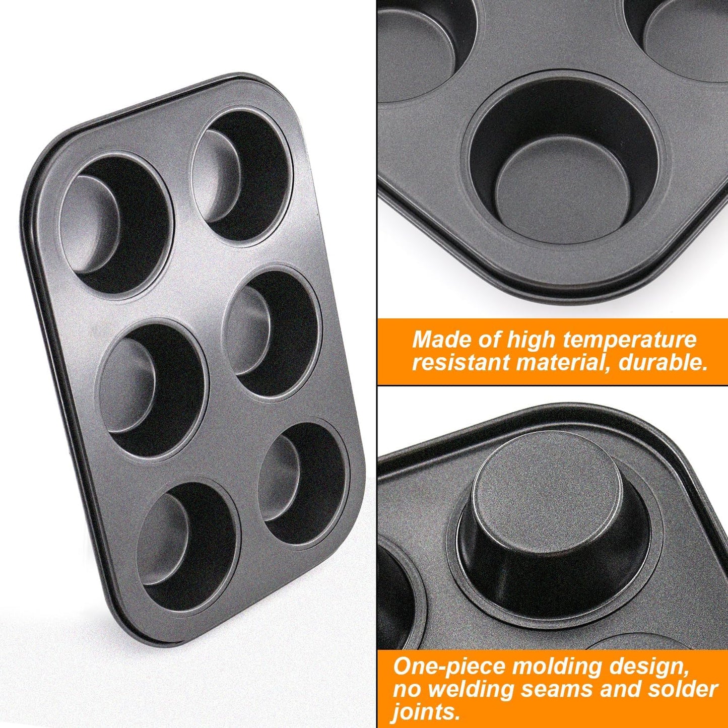 Premium Steel Muffin Pan by [Brand Name] - 2 Pack Round Bakeware for Cupcakes & Cheesecakes | 6 Cups, Black