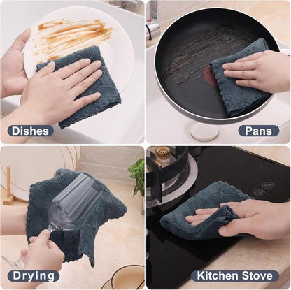Homaxy Kitchen Dish Cloths - Super Soft & Absorbent Coral Velvet | 12 Pack, 10 x 10 Inches, Dark Grey