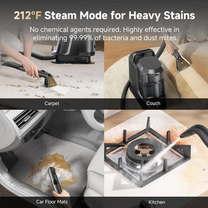 Uwant Carpet Cleaner Machine - 18Kpa Powerful Suction | Steam & Hot/Cold Water System for Pets & Upholstery
