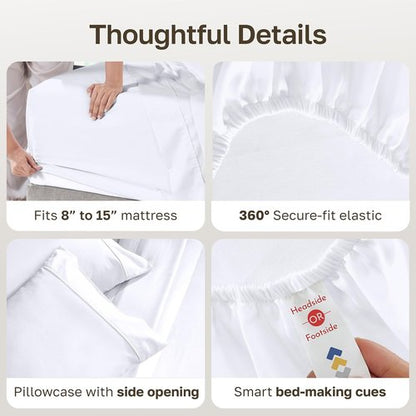 California Design Den Twin Sheet Set - 100% Cotton, 400 Thread Count, Silky Smooth & Breathable - White