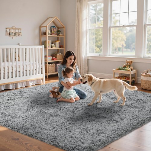 6x9 Area Rug for Living Room:Ultra Soft Fluffy Shag Light Grey Rugs,Large Fuzzy Plush Indoor Non Slip Carpet Washable Rug for Bedroom Kids Nursery Office Dorm Modern Decor(Light Grey 6'x9')