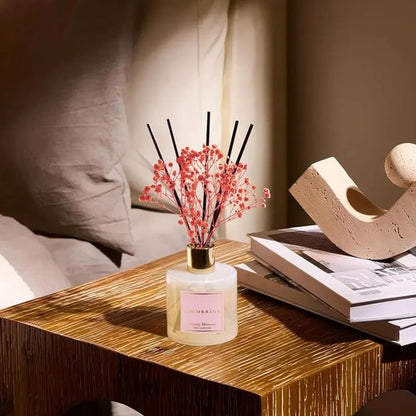 Cocorrína Reed Diffuser - Cherry Blossom 6.7 Fl. Oz Set with Sticks & Preserved Baby's Breath | Home Decor