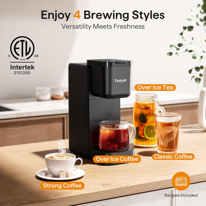Skiennix Single Serve Coffee Maker - Brew K-Cups, Ground Coffee & Tea | Compact Black Design, 6-16 Oz Sizes