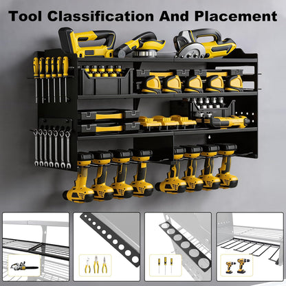 Oviitech Power Tool Organizer - Heavy-Duty Wall Mount with 8 Drill Holders | 400lbs Capacity, Black