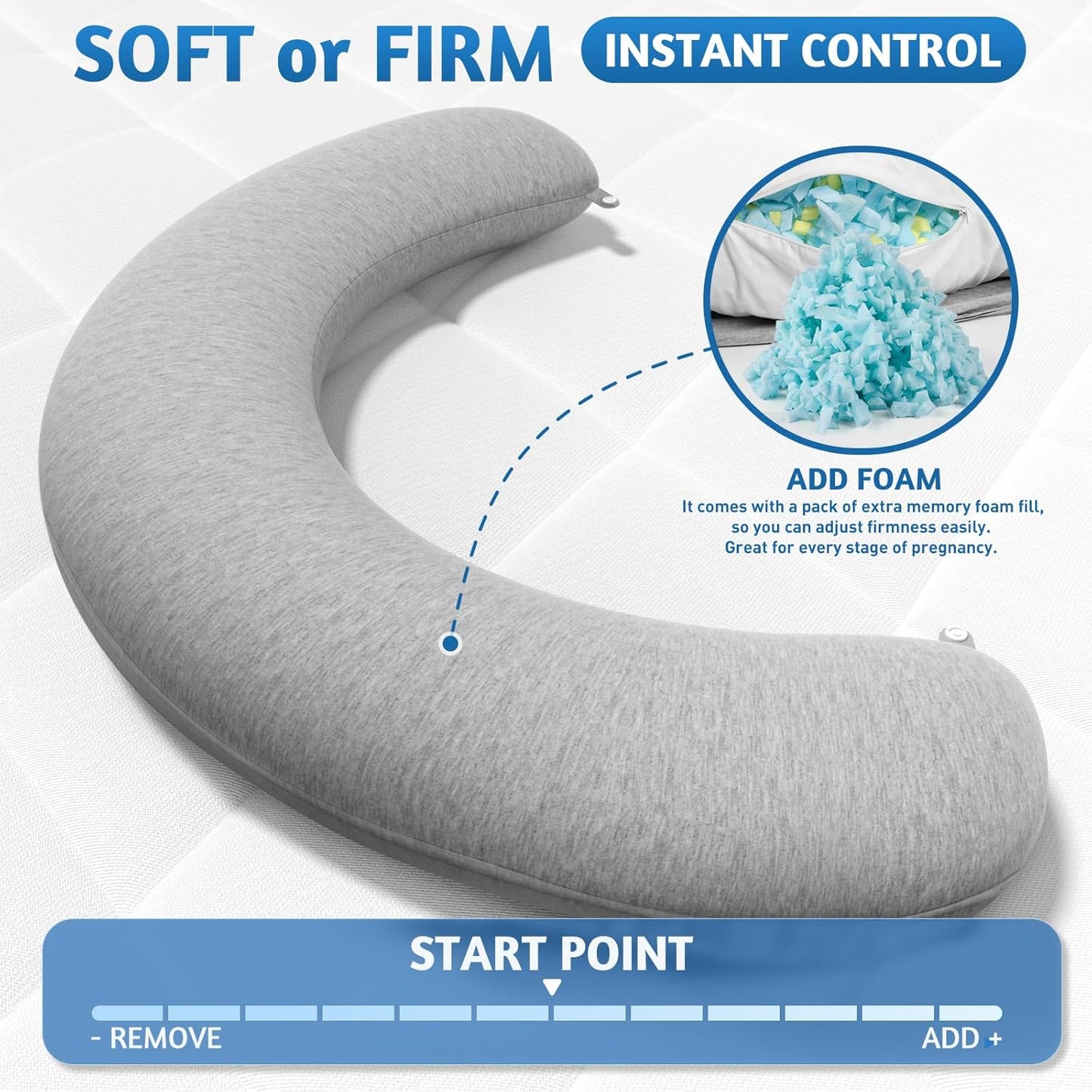 SweetSlubr C-Shaped Pregnancy Pillow - Adjustable Firmness Maternity Body Pillow for Full Support | 47.2’’ x 9.8’’