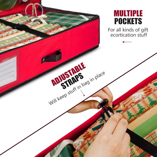 Juegoal Christmas Storage Organizer - 40.5 Inch Gift Wrapping Paper Storage Box with Interior Pockets | Tear-Proof Fabric