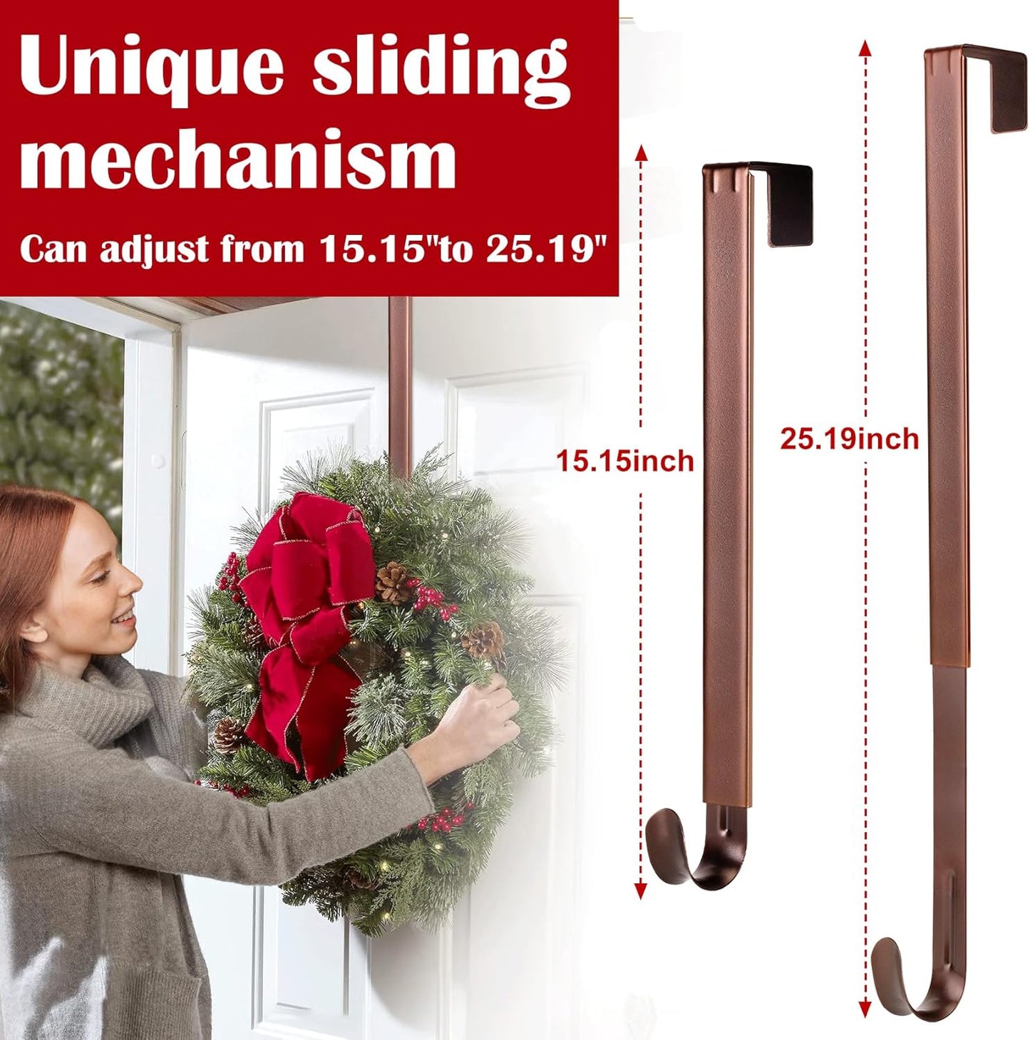 Regine Switzerland Wreath Door Hanger - Adjustable Over-The-Door Hooks for Easter Decor | 15-25 Inch Metal Design