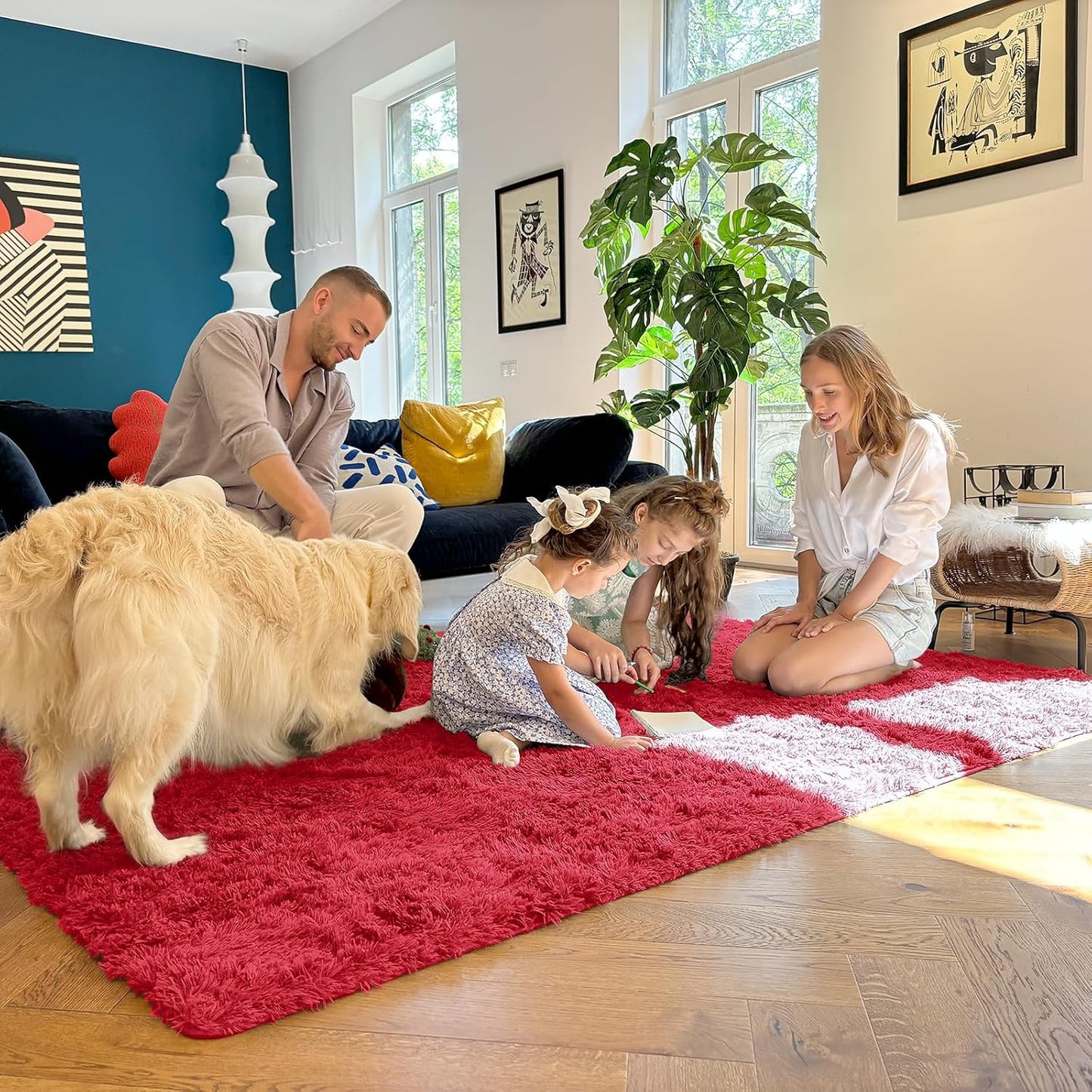 OLANLY Large Area Rug - Soft Fluffy Shaggy Carpet for Living Room & Bedroom | 6x9 ft, Red