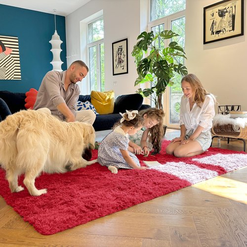 OLANLY 2x6 Machine Washable Runner Rugs for Hallway, Soft Fluffy Shaggy Bedside Rugs for Bedroom, Living Room, Indoor Floor Carpet for Kids Girls and Boys, Nursery Rooms, Home Decor Aesthetic, Red