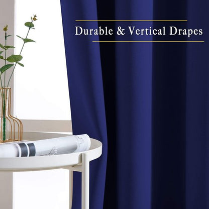 NICETOWN Blackout Curtains for Bedroom - Triple Weave Grommet Top Thermal Insulated Window Treatment Light Blocking Panels for Kitchen/Kids Room, Navy Blue, W46 x L54, Set of 2