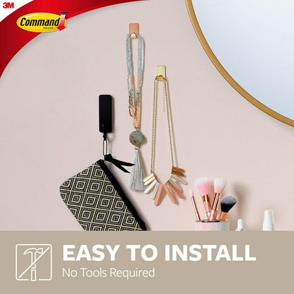 Command Small Metallic Hooks - Damage-Free Brass Wall Hooks with Adhesive Strips | 4 Hooks, 5 Strips, Holds Up to 0.5 lb