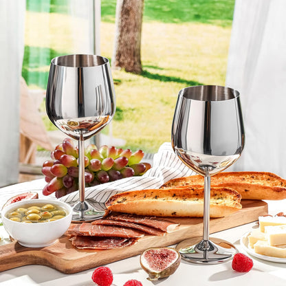 WOTOR Champagne Stoppers with Stainless Steel+Stainless Steel Wine Glasses Set of 4 (Silver)