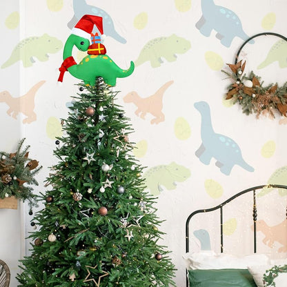 Christmas Dinosaur Tree Topper - Plush Brachiosaurus with Santa Hat