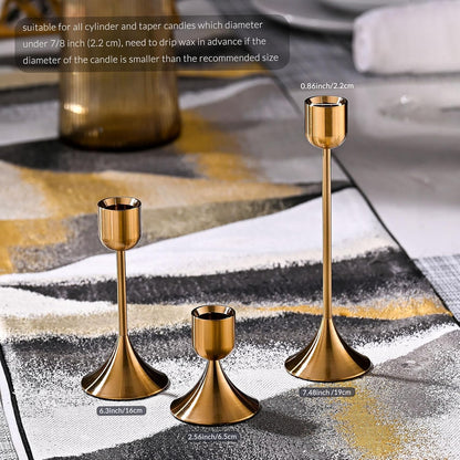 Skiennix Candle Holder - Heavy Base for Elegant Room Décor | Shiny Copper, Set of 3 Pcs