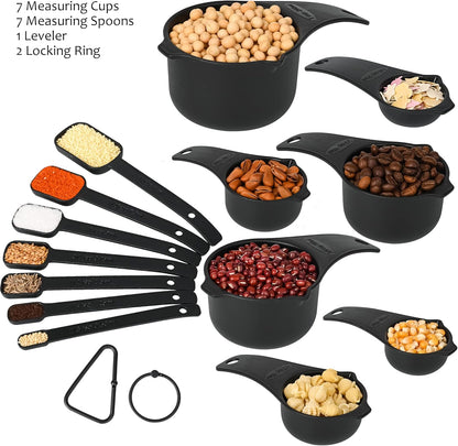 Skiennix Measuring Cups and Spoons Set - 15-Piece BPA-Free Kitchen Essentials | Engraved Metric & US Markings