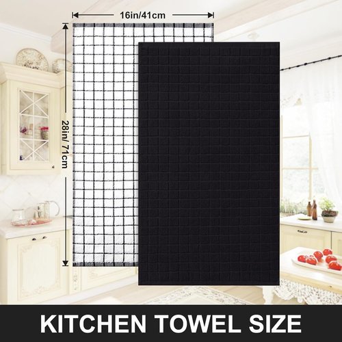Homaxy Premium Cotton Kitchen Towels - Super Absorbent 390 GSM Dish Towels | 16"x28", Black Check, 6 Pack