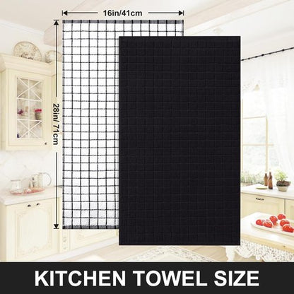Homaxy Premium Cotton Kitchen Towels - Super Absorbent 390 GSM Dish Towels | 16"x28", Black Check, 6 Pack