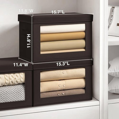 Homsorout Stackable Storage Bins - Large Foldable Closet Organizer with Lids | 6-Pack Brown Cubes