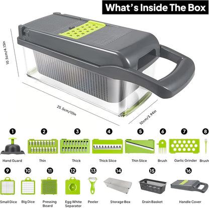 Pro-Series 16-in-1 Vegetable Chopper - Multi-Blade Food Cutter with Container & Kitchen Gadgets