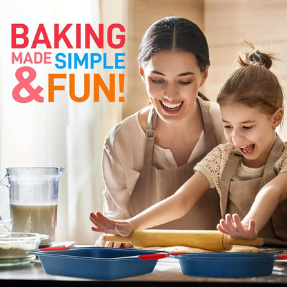 NutriChef 8-Piece Nonstick Baking Pan Set - Premium Carbon Steel Bakeware with Silicone Handles - Blue