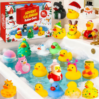 Skiennix 24 Pcs Christmas Rubber Ducks - Fidget Toys for Advent Countdown & Stocking Stuffers