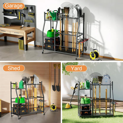 Skiennix Garden Tool Organizer - Freestanding Rolling Cart for Long-Handled Tools | Durable Yard Storage Rack