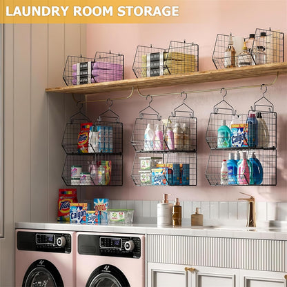 X-cosrack 7-Tier Foldable Hanging Closet Organizer - Wire Shelving with 4 Large Hooks & 5 S Hooks for Clothes & Handbags