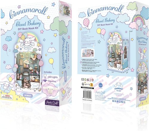 Hands Craft Cinnamoroll Cloud Bakery Book Nook Kit - Kawaii 3D Puzzle with LED Lights | DIY Wooden Craft for Bedroom Decor
