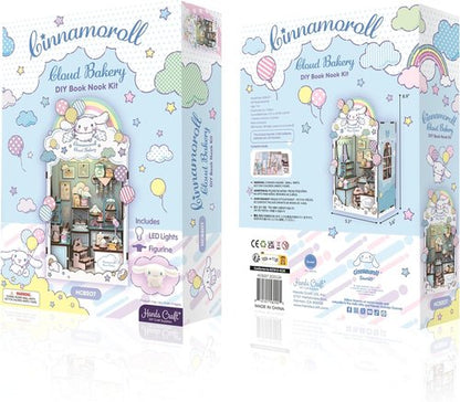 Hands Craft Cinnamoroll Cloud Bakery Book Nook Kit - Kawaii 3D Puzzle with LED Lights | DIY Wooden Craft for Bedroom Decor
